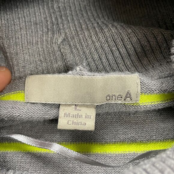 One A Sweater Womens Large Gray Yellow Striped Cowl Neck Long Sleeve Knit Casual - Picture 6 of 12